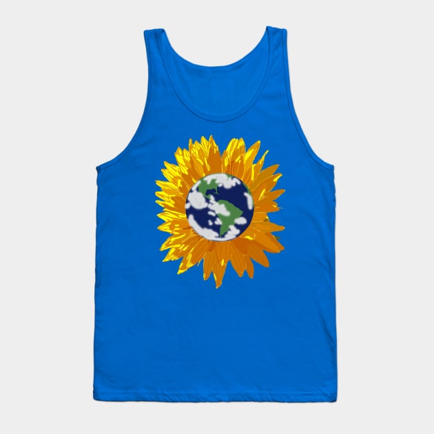 Sunflower with Green and Blue Planet Earth Center Tank Top by ellenhenryart